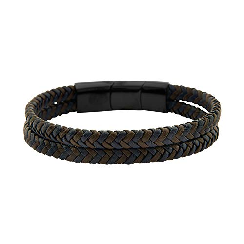 Bracelet homme en cuir véritable, lave volcanique et œil de tigre et acier 316L, plaqué noir. Adaptable en taille avec fermeture rallonge incluse. Conçu et fabriqué en Espagne. Modèle 5 Cover