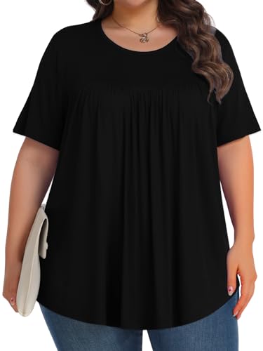 Image of Tencede Womens Plus Size Tops Tunic Short Sleeve Crew Neck Shirts Casual Soft Blouse 1X-5X
