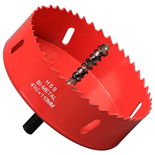 Sierras de Corona 110 mm, M42 HSS Bi-Metal Coronas Perforadoras con Adaptador y Broca Piloto Profundidad de Corte 27 mm, Abridor de Agujero para Metal Aluminio Madera PVC Plástico/Rojo Cover