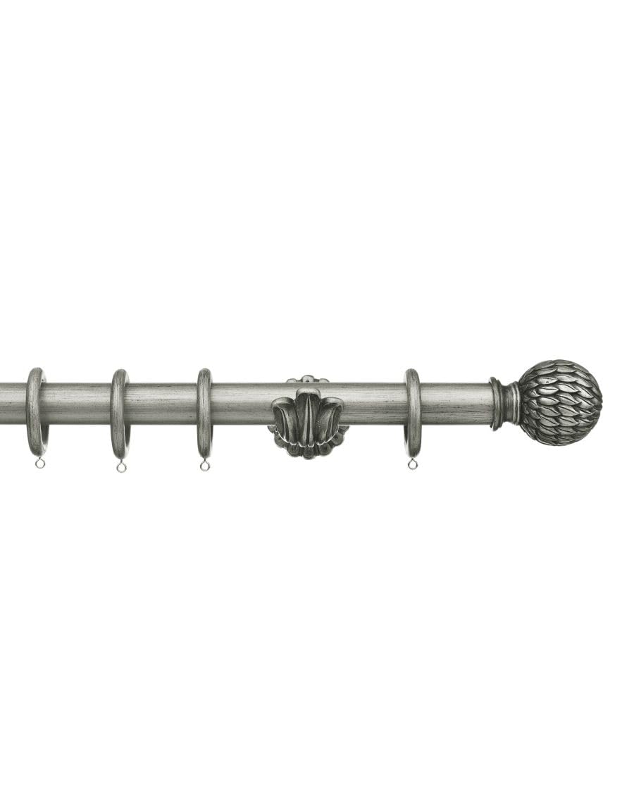 Integra Masterpiece Wooden Curtain Pole, 35mm Diameter Pole, Pheonix Finial, Ornate Bracket, Complete Pole Kit, Antique Silver, 300 cm