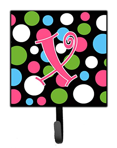 Caroline's Treasures CJ1038-XSH4 Letter X Initial Monogram-Polka Dots and Pink Leash Holder or Key Hook, Small, Multicolor