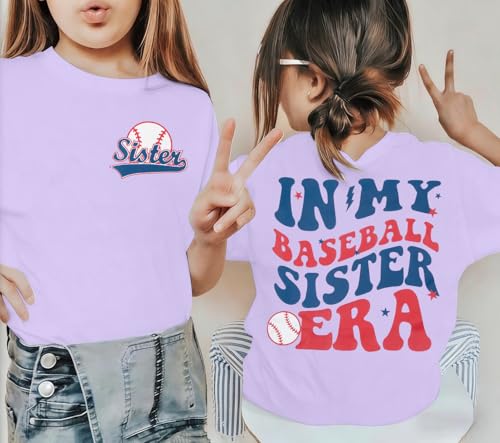 Image of FRYAID Toddler Baseball Sister Shirt Baby Girl Baseball Outfit Big Sister Shirt Birthday Girl T-Shirt Summer Cotton Tee Top