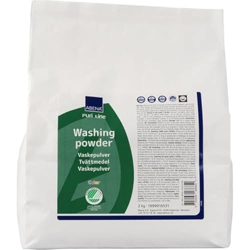 ABENA Washing Powder, 2kg Pack | Hypoallergenic Detergent for Coloured Clothing | Eco-labelled Laundry Formula Free From Dyes and Scents