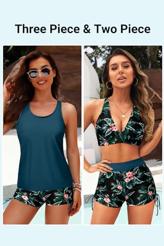Image of Yonique 3 Piece Tankini Swimsuits for Women Swim Tank Top Bathing Suits with Boy Shorts and Bra Athletic Swimwear