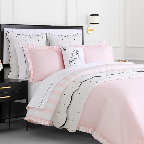 Image of kate spade new york Queen of Spades Reversible Decorative Pillow, 14 inch x 20 inch Throw Pillow for Bed or Sofa, Cotton Cover, Black, White, Pink and Red
