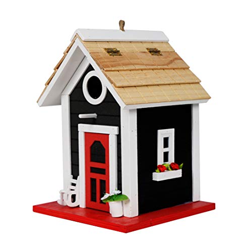 Kingwolfox Hanging Colourful Birdhouse Garden Country Cottages Bird House Condo Wooden Red Height 9.7" (Black)
