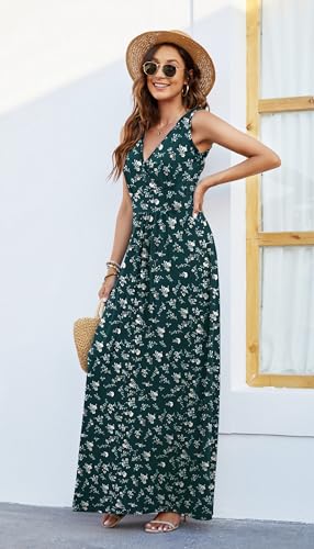 Image of AUSELILY Maxi Dresses for Women Summer Casual Sleeveless V Neck Wrap Dress | Sleeveless Long maxi dress with wrap V neck & side pockets, for formal cocktail, beach & casual daily wear