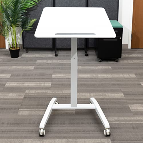 Stand Up Desk Store Pneumatic-Adjustable Tilt-Top Compact Standing Desk (White Frame/White Desktop, 28” Wide) #TOP2