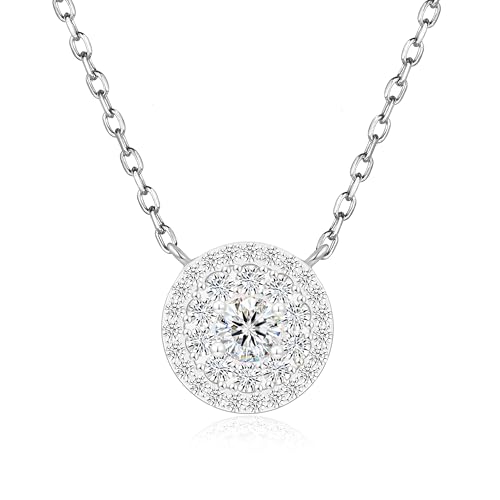 Round Bubble Necklace Halo Moissanite Necklace Dainty Diamond Pendant Sterling Silver 18K Gold Plated