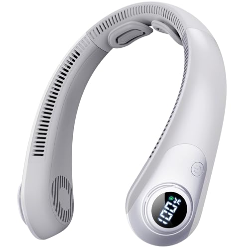 Portable Neck Fan that Blow Cold Air, LED Display, Rechargeable Hands-Free Wearable Cooling Personal Fan, 5 Speed, Neck Support, Bladeless Neck Air Conditioner, Gifts for Women/Men, Hot Flas