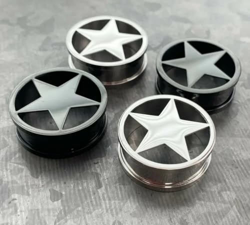 PAIR of Unique Surgical Steel Star Screw Fit Tunnels - Plugs - Gauges - Body Jewelry3