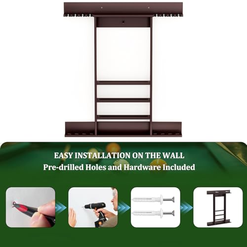 Bambition Wall Mounted Pool Cue Rack, Bamboo Billiards Sticks Holder for 8 Cue Sticks, Organizes Full Set of Balls and Pool Table Accessories, Dark Brown by Bambition - Image 8