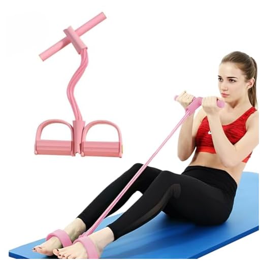 Banda de Resistencia para Pedales, Cuerda Elástica de 4 Tubos, Cuerda Elástica Multifuncional para Dominadas, Banda de Resistencia con Pedales - Rosa