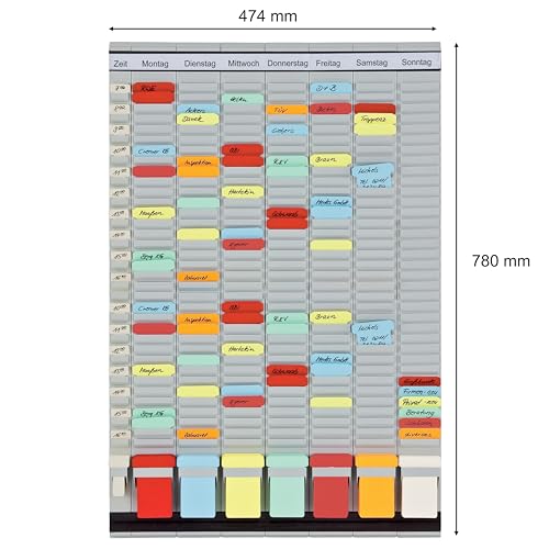 FRANKEN T-Kartentafel 7-Tage Wochenplaner, 47,4 x 78 cm, 7 Träger + 1 Index, 35 Schlitze, PV-SET3