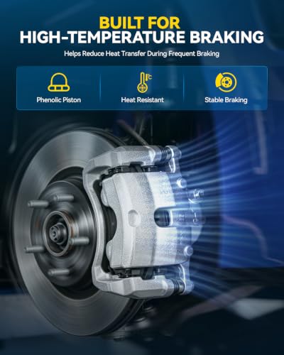 Image of PHILTOP Front Left Brake Caliper for Ford F-150 Expedition Navigator Silver | Front left caliper with phenolic pistons, mounting bracket, and hardware included, silver zinc-plated ductile iron