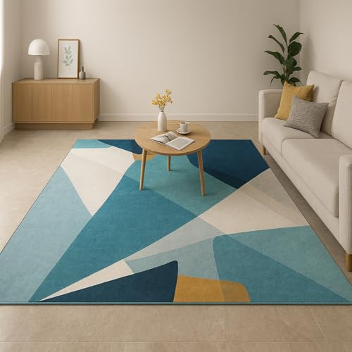 ARUGYTEI Alfombra lavable para dormitorio, 120 x 160 cm, moderna, abstracta, azul y blanco, alfombra para sala de estar, muebles de madera, decoración del hogar, cocina, recibidor