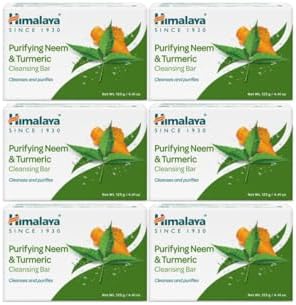 Himalaya Purifying Neem & Turmeric Cleansing Bar for Clean and Healthy Looking Skin, Free from Parabens, SLS and Phthalates, Gluten Free, Vegan, 125 g (4.41 oz), 6 Pack