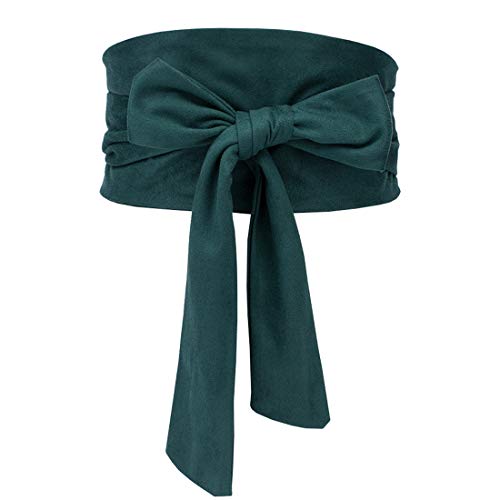 shengweiao Women's Self Tie Wrap Around Obi Soft Wide Waist Band Cinch Boho Dress Belt (Green, Fit to waistline 26.7