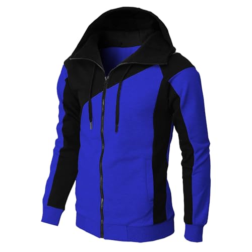 Men's Casual Hoodies Slim Fit Fleece Sweatshirt Jackets Patchwork Long Sleeve Full Zip Up Hooded Sweatshirts Sportswear