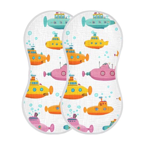 Bolaz Baby Burp Cloths 4 Pack,Submarine Pattern,Feeding Cloths Face Towel Super Absorbent Soft Cotton Burping Rags Feeding Bibs2