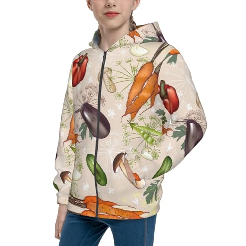 Cute Vegetables Kid Hoodies Boys Zip Up Sweatshirts Girls Pullover with Pocket