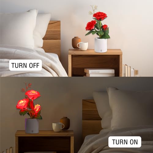 Image of Red Rose LED Night Light Flower Lamp, The Perfect Gifts for Home Decor for Women Her Girlfriend Mom Wife Friend Daughter Mothers Valentines Day Christmas Anniversary Birthday