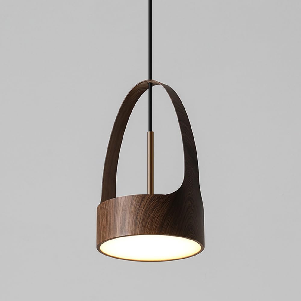 Lámpara de suspensión minimalista de metal y acrílico con diseño de madera noble