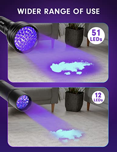 Youthink Black Light, 51 Led Uv Flashlights For Home &Hotel Inspection, Portable Black Light For Pet Urine Detection,Dry Stains,Bed Bug, Matching With Pet Odor Eliminator #TOP4