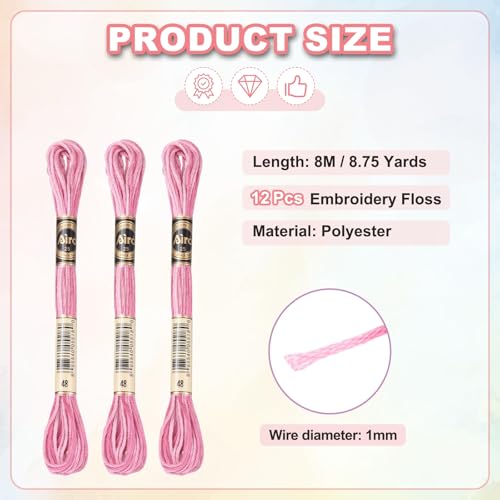 Image of PATIKIL 12 Skeins Embroidery Floss, Polyester Embroidery Threads Bracelets String for Cross-Stitch Hand Embroidery, Pink