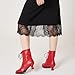Yremael Women's Victorian Ankle Boots - Mid Calf, Round Toe, Red, Chunky Heel, Lace Up Witch & Knight Boots