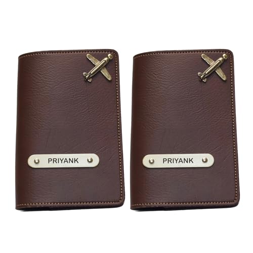 Image of YOUR GIFT STUDIO Customized Passport Holder | Personalised Passport Cover Wedding Anniversary Marriage Gifts for Couple Friend Husband Wife (Brown)
