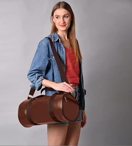 Image of KT Leather Duffle Bag for Men | Gym Bag Men Travel Gym Bag Sports Duffel Weekender Carry Bag with Shoulder Strap
