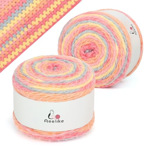 Image of Aeelike Ombre Yarn for Crocheting, 2 PCS Colorful Gradient Yarn #4 Medium, Each 190g(6.7 oz) 400m(437.5 Yards) 71% Acrylic 29% Nynon, Soft Cake Crochet Yarns for Blanket, Scraves, Sweaters, Color C