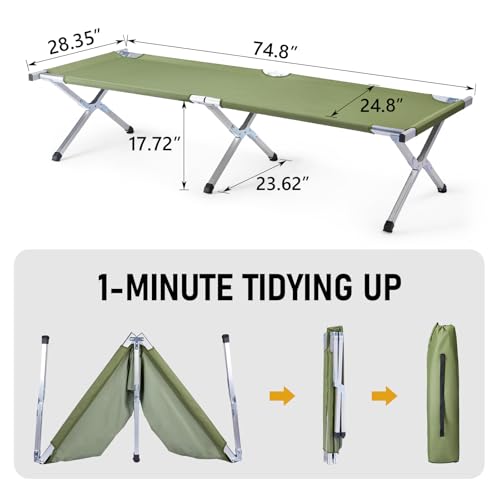 Image of Portable Folding Camping Cot,Lightweight Camping Cots for Adults,Folding Tent Camp Cot Bed,Indoor Outdoor Travel Sleeping Cots,with Carrying Bag,for Patio Hiking Picnic Beach Fishing (Army Green)