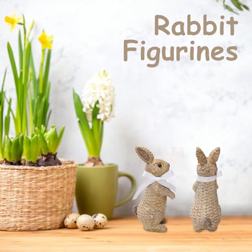 Figurine de lapin de Pâques en résine avec nœud de 21 cm pour déco