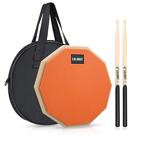LOLUNUT 12 Inch Silent Drum Pad, Dumb Drum Beginner Rubber Practice Pad, with 5A Drum Sticks & Storage Bag(Orange)