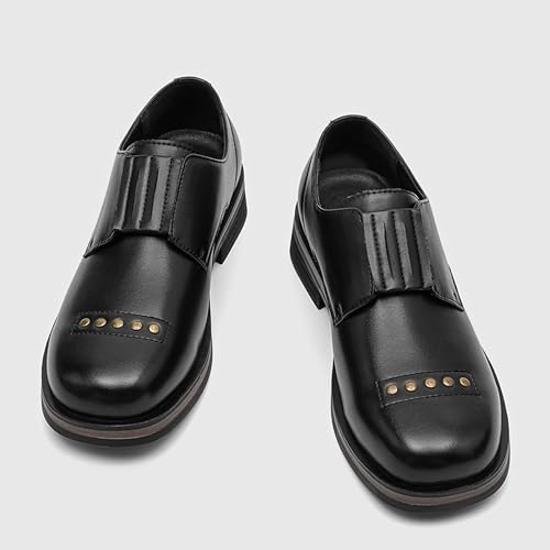Men's Formal Casual Loafers Retro Round Headed Slip On Business Office Uniform Leather Shoes Non Slip and Comfortable Walking Shoes, Black and Brown3