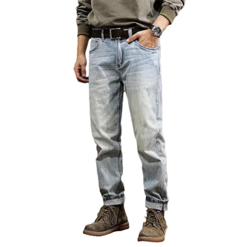 Men's Retro Light Jeans Classic Slim Straight Tapered Pants