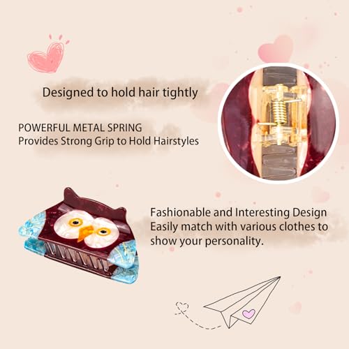 Grampos de cabelo de coruja fofos, grampos de cabelo para meninas, presilhas de cabelo médio de acet