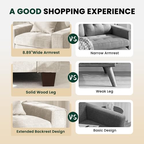 Image of DOPEDIO Modern Living Room Sofa Set, 71.25 inch Chenille Loveseat with 2 Accent Chairs, Removable Covers, Spring Cushions, Solid Wood Frame, Easy Assembly(71.25inch+2 Single,Beige)