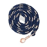 Führstrick Pferd mit Panikhaken Rosegold Pferde Strick Länge 2m viele Farben mit Glitzer (Dunkelblau-Gold)