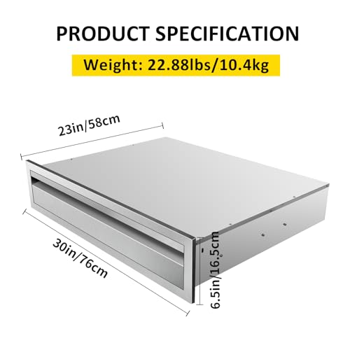 Image of Outdoor Kitchen Drawers 30 inch W x 6.5 inchH x 23 inchD Flush Mount Single BBQ Drawers Built-in Stainless Steel Drawer for Outdoor Kitchen Island, Patio Grill Station