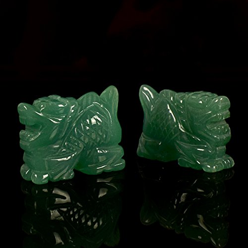 Green Aventurine Dragon Sculptures 2 Inch Natural Jade Carved Stone Animal Figurine For Home Fengshui Office Decor Natural Stone Statue House Warming Office Desk With Gift Bag #TOP4