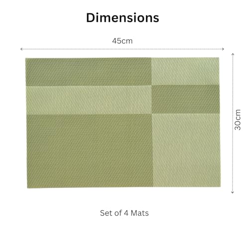 Image of Livmodern Premium PVC Dining Table Placemats | Woven PVC Table mats | Anti Skid Designer mats | Wipeable & Washable Set of 4-Olive Grid