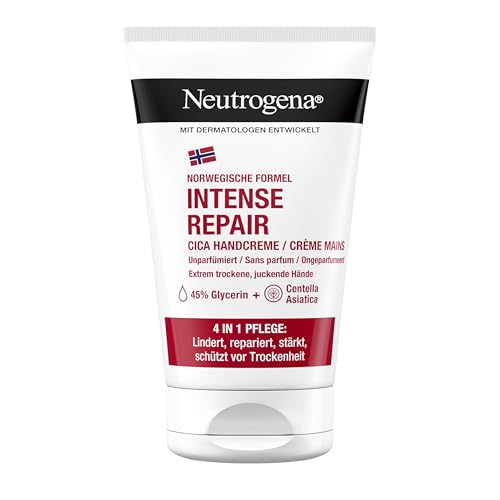 Neutrogena® Noorse Formule Intense Repair CICA Handcrème 4-in-1 bescherming, geschikt voor extreem droge en jeukende handen, ongeparfumeerd, 50ml