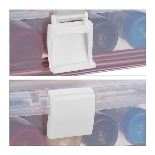Image of Relaxdays Storage Box with 9 Compartments, Sorting for Craft & Art Supplies, Sewing Kit, 14.5 x 33 x 19 cm, Clear /White, 100% plastic