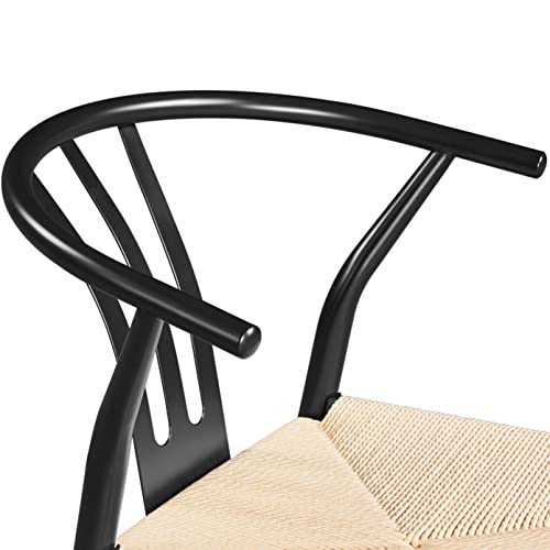 Yaheetech 2Pcs Weave Chair Mid-Century Modern Dining Chair Rattan Chair Wishbone Dining Chair Armchairs Black Dining Chair Accent Chair For Kitchen, Dining, Living Room Side Chairs Hemp Seat, Black #TOP3