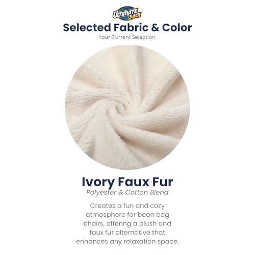Image of ULTIMATE SACK 5000 5-Foot Bean Bag Chair, Ivory Fur Cover - Oversized Foam Lounger, Floor Seat, Small Sofa, or Couch Bed for Living Area, Gaming Room, or Reading Lounge