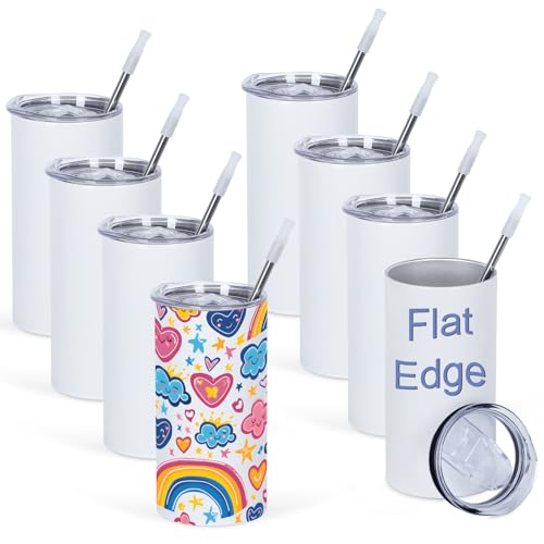 Draheri 8 Pack 12 Oz Sublimation Tumblers Blanks Bulk Stainless Steel Double Vacuum Insulated Sublimation Tumbler for Kids Individually Boxed (Flat Edge)