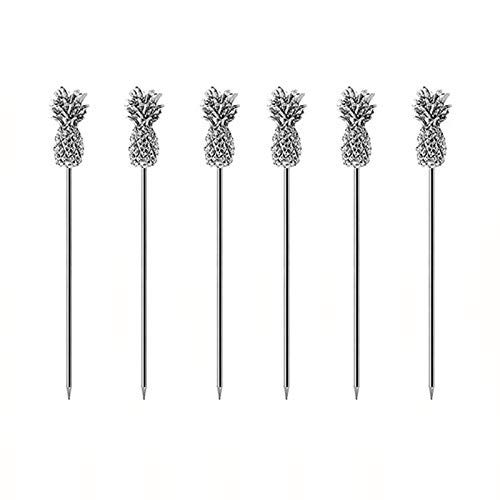 Luluxing 6Stück Silber Cocktail Stick Edelstahl Ananas Cocktail Swizzling Stick Obst Zeichen Hochzeit Geburtstag Party Swizzling Stick Cover